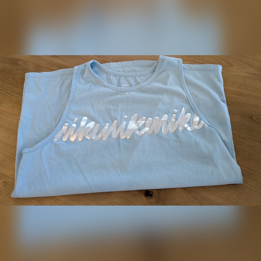 Nike Womenss Light Blue Tank with Shiny Logo
